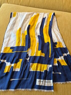 Jean Patou Silk Scarf in Navy, Yellow & White
